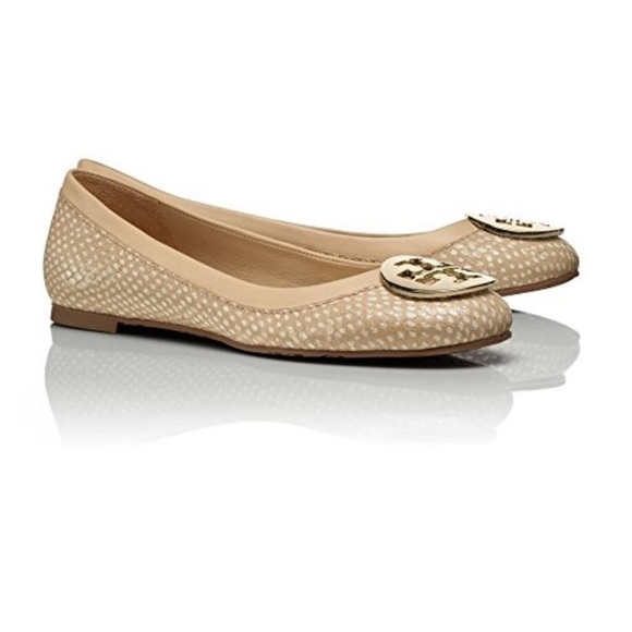 Tory Burch Reva Flat Beige/Cream Polka Dot Snake Spring Dune w/Gold Size 7 $248 - Picture 2 of 11